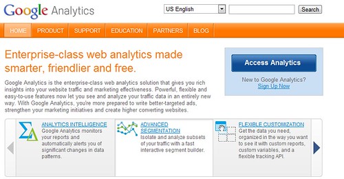 Google Analytics front page, sign up.